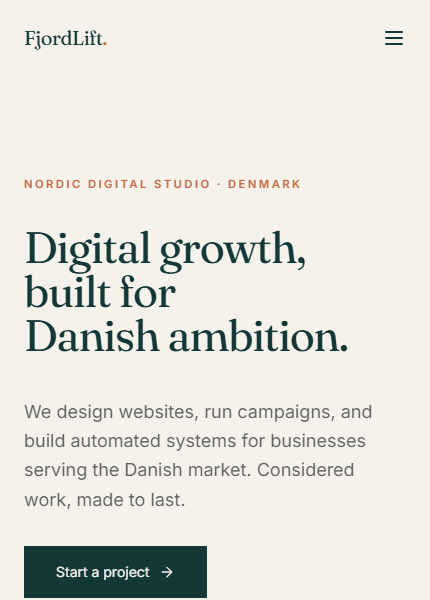 FjordLift Digital website for the Danish market